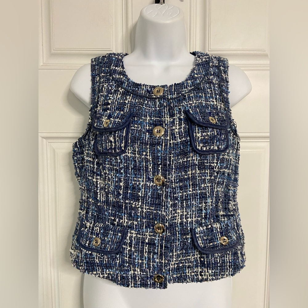 T9a- CACHE Blue TWEED Vest